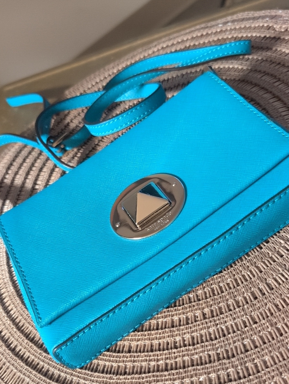Kate Spade Turquoise Crossbody Wallet with Pyramid Turn-Lock NWOT
